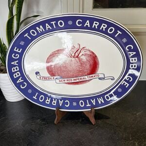 Cracker Barrel Farm To Table 16" Oval Platter Imperial Tomato Red White Blue